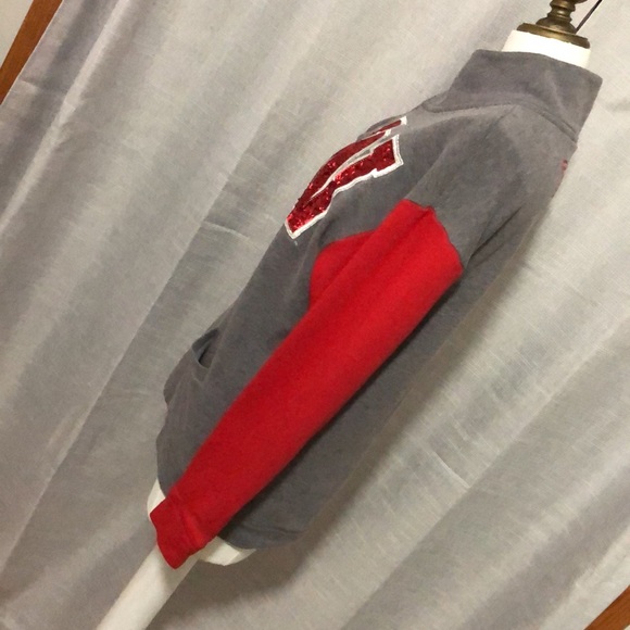 VS PINK-University Line 1/4 Zip Sweatshirt-Gray/Red-Sz xs-EUC-Bling - Picture 7 of 14